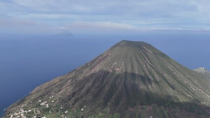 Wall Mural - Aerial View of Salina Island - Volcanic Landscape in the Aeolian Islands, Tyrrhenian Sea, Sicily, Italy.