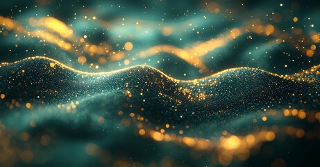 Wall Mural - green energy particles and waves are abstract and magical, glowing brightly in a futuristic hi-tech 