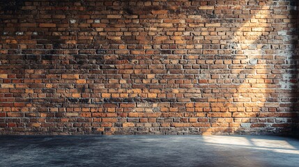 Aufkleber - Sunlight illuminating a large empty brick wall in an industrial loft