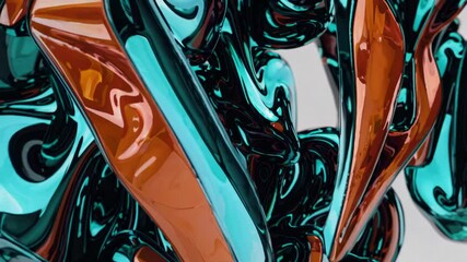 Poster - a close-up of glossy shapes in vibrant orange and teal tones.