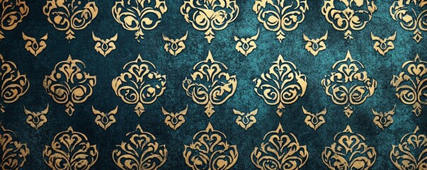 Aufkleber - Seamless luxury damask pattern repeating over teal blue background