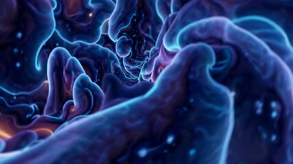 Leinwandbilder - fluid, swirling layers of deep blue and warm orange resembling a cosmic landscape.