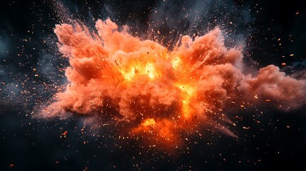 Wall Mural - realistic explosion with vibrant colors, captured on a black background, conveying energy and motion