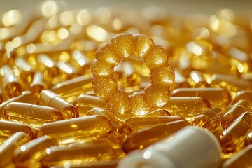 Omega-3 fish oil capsules forming a feminine symbol on a recycled paper backdrop - Depicting supplements for women's health