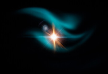 Leinwandbilder - Abstract design with a grainy, teal gradient in the shape of a wave against a black background.