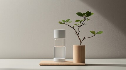 A person refilling a reusable water bottle at home, zero waste habits, eco-conscious lifestyle, minimalistic and modern home setting, soft natural lighting, clean aesthetic, high-end photography