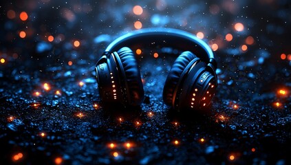 Wall Mural - a cool marketing-inspired headphone illustration set in space, infused with sci-fi art elements, and