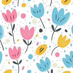 Wall Mural - A background featuring dotted doodle textures and vibrant daisy flowers.