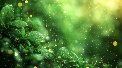 Wall Mural - abstract green and emerald background with malachite bokeh, water splashes, and bubbles create a blu
