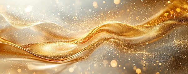 Wall Mural - shiny golden abstract waves forming luxurious curved yellow lines with a sparkling effect.