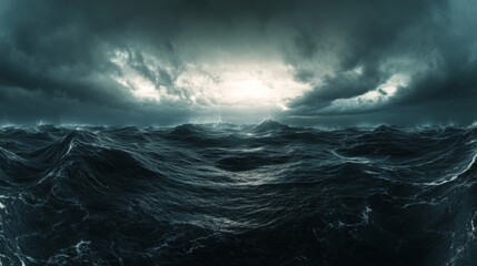 Wall Mural - dramatic and stunning storm clouds over the ocean with rain and waves