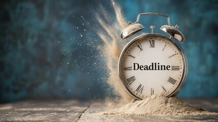 Creative depiction of urgency with an antique clock surrounded by sand, emphasizing the concept of deadlines and the passage of time