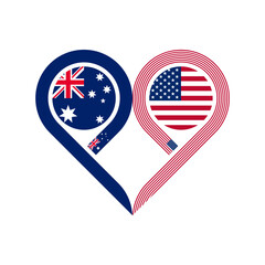 Wall Mural - friendship concept. heart symbol icon of australia and united states flags. vector illustration isolated on white background