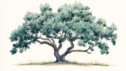 Majestic Live Oak Tree, Texas Landscape,  Nature Illustration, Website Banner