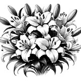 a bouquet of lilies, sketch engraving black and white