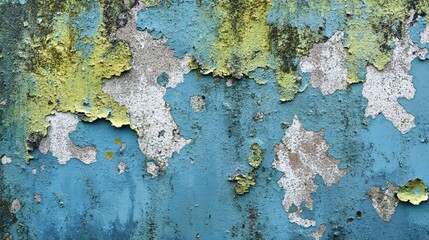 Poster - Old weathered concrete wall with peeling blue paint showing concrete underneath