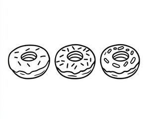 An isolated white background featuring a continuous line drawing of donuts.