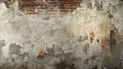 Poster - Old damaged brick wall with falling off plaster showing crumbling bricks