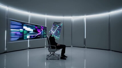 Fototapete - Futuristic control room with advanced technology and digital displays in a minimalist design