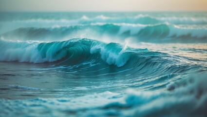 Wall Mural - waves crash gently against the shore at sunset, creating a tranquil atmosphere