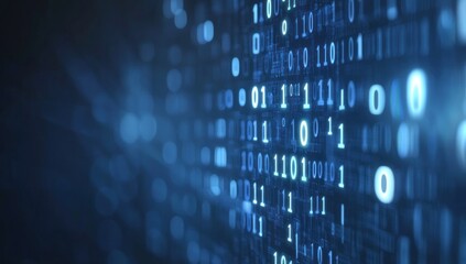 Abstract blue digital binary code background.