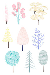 Wall Mural - cute pastel pine tree sticker with a white border design element set