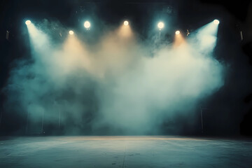 Wall Mural - empty concert stage with illuminated spotlights and smoke. stage background with copy space