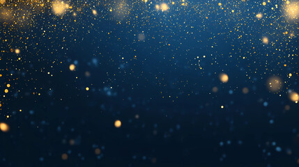 Wall Mural - abstract dark blue and gold particle background with christmas golden light bokeh, shining particles
