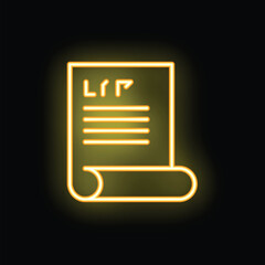 Wall Mural - yellow neon icon of a document for user interface on black background