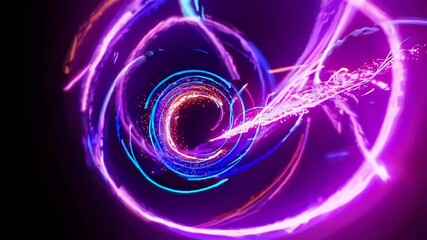 Aufkleber - a radiant energy burst with glowing light trails in pink, blue, and orange converging at a central point.