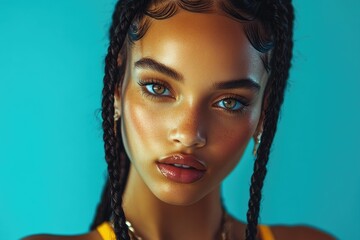 Poster - Captivating portrait of a young woman with braids