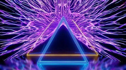 Leinwandbilder - a neon-lit triangular portal surrounded by vibrant streaks of purple, pink, and yellow light.