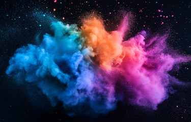 colorful powder explosion in vibrant colors for the holi festival, an abstract background with copy 