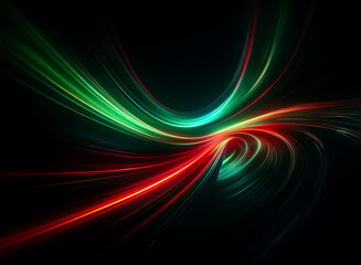 Wall Mural - abstract flowing light streaks in vibrant green and red colors create a dynamic and energetic design