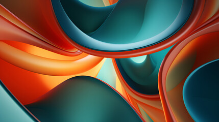 Aufkleber - Abstract 3D shapes with orange and teal lighting, creating a vibrant technology background for a website banner.

