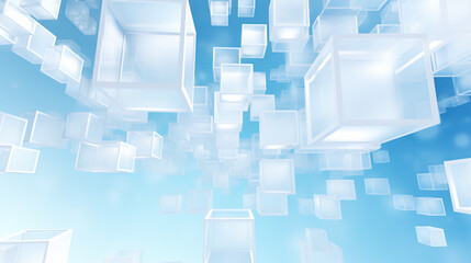 Leinwandbilder - Abstract flying cubes with shades of light blue and white cubes on a clean background, ideal for presentations.

