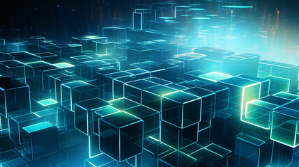 Aufkleber - An abstract modular block design with interlocking blue 3D cubes, perfect for technology-themed displays.

