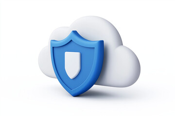 Wall Mural - cloud storage icon with shield, data security theme, modern vector, blue and white, isolated on white background