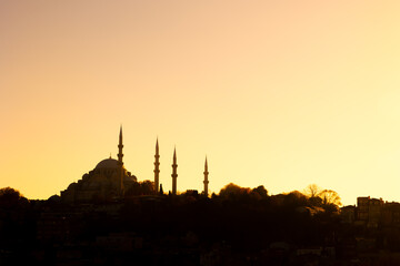 Wall Mural - silhouett of suleymaniye mosque. sunset view of a mosque