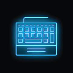 Wall Mural - bright blue neon keyboard glowing on black background