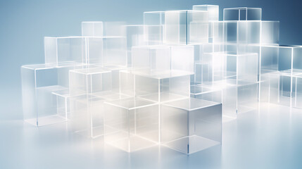 Leinwandbilder - Isometric blockchain art with planar geometry and frosted glass, ideal for technology presentations and display banners.

