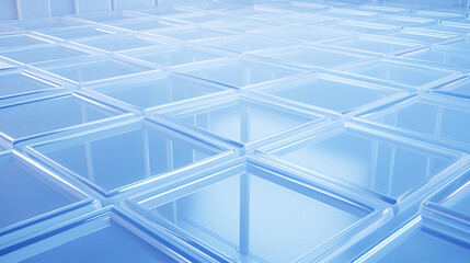 Poster - Isometric flooring with minimalist blue and frosted white glow, perfect for technology presentation display backgrounds.

