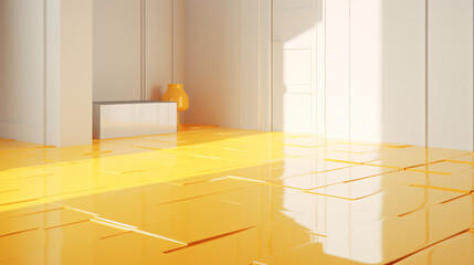 Fototapete - Isometric flooring with minimalist yellow and frosted interior design, perfect for technology presentation display backgrounds.

