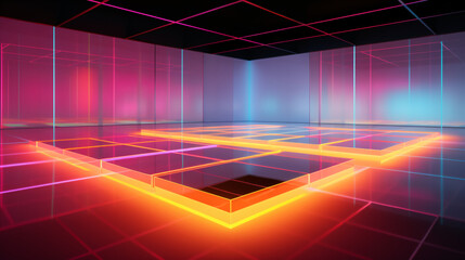 Poster - An isometric minimalist floor design with orange and yellow tones, ideal for technology display backgrounds.

