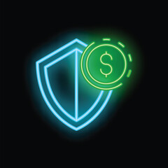 Wall Mural - Glowing neon shield protecting dollar sign representing financial security