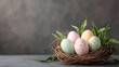 © nilawan - Easter day celebration with pastel tone easter eggs in nature's nest serene environment