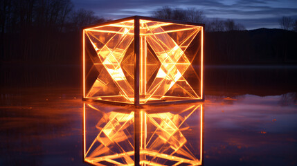 Poster - Luminous cube structures creating mesmerizing reflections, perfect for tech display backgrounds and modern banners.

