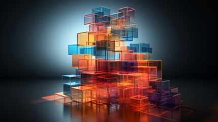 Aufkleber - A dynamic orange background featuring a grid of cubes, perfect for display presentations or banners.

