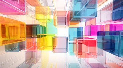 Leinwandbilder - A matrix of brightly colored transparent glass plates on a futuristic background, perfect for technology presentations.

