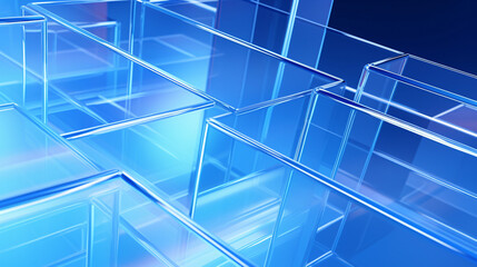 Fototapete - A simple 3D geometric spread of looping shapes on a transparent blue background, ideal for futuristic presentations.

